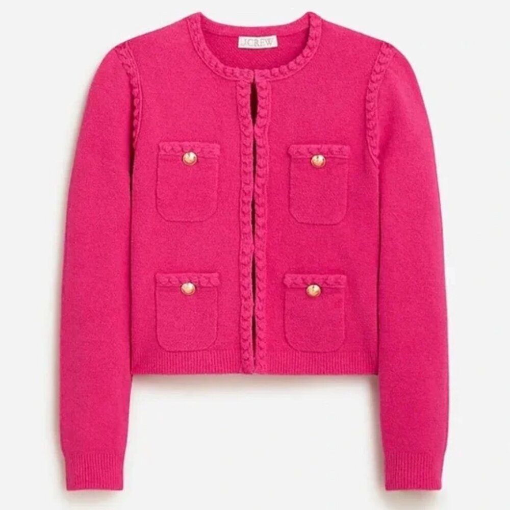 J. Crew Odette Sweater Lady Jacket XXL Fuchsia Pink Boucle Business Casual BR789